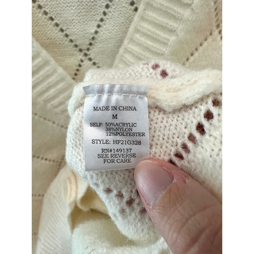 HYFVE Cream Floral Crochet Cropped Cardigan Sweater Cottagecore | Medium - Picture 6 of 7